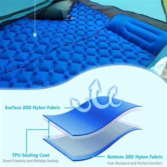 Opblaasbare Matras - Luchtkussen Slaapmat - Outdoor Kamperen - Vochtbestendig Waterdicht - Draagbaar Pad - Blauw — afbeelding 4