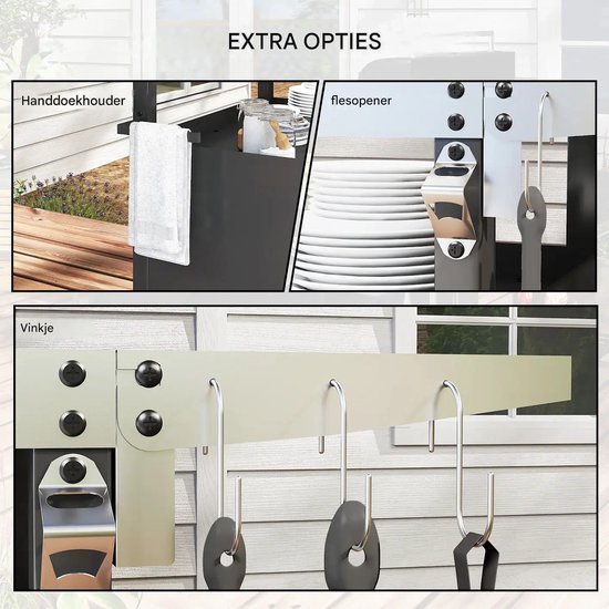 Buitenkeuken op Wielen - BBQ Trolley - Met Opbergkast & Planken - Werktafel voor Buiten - Staal & Metaal - Multifunctioneel - Zwart — afbeelding 5
