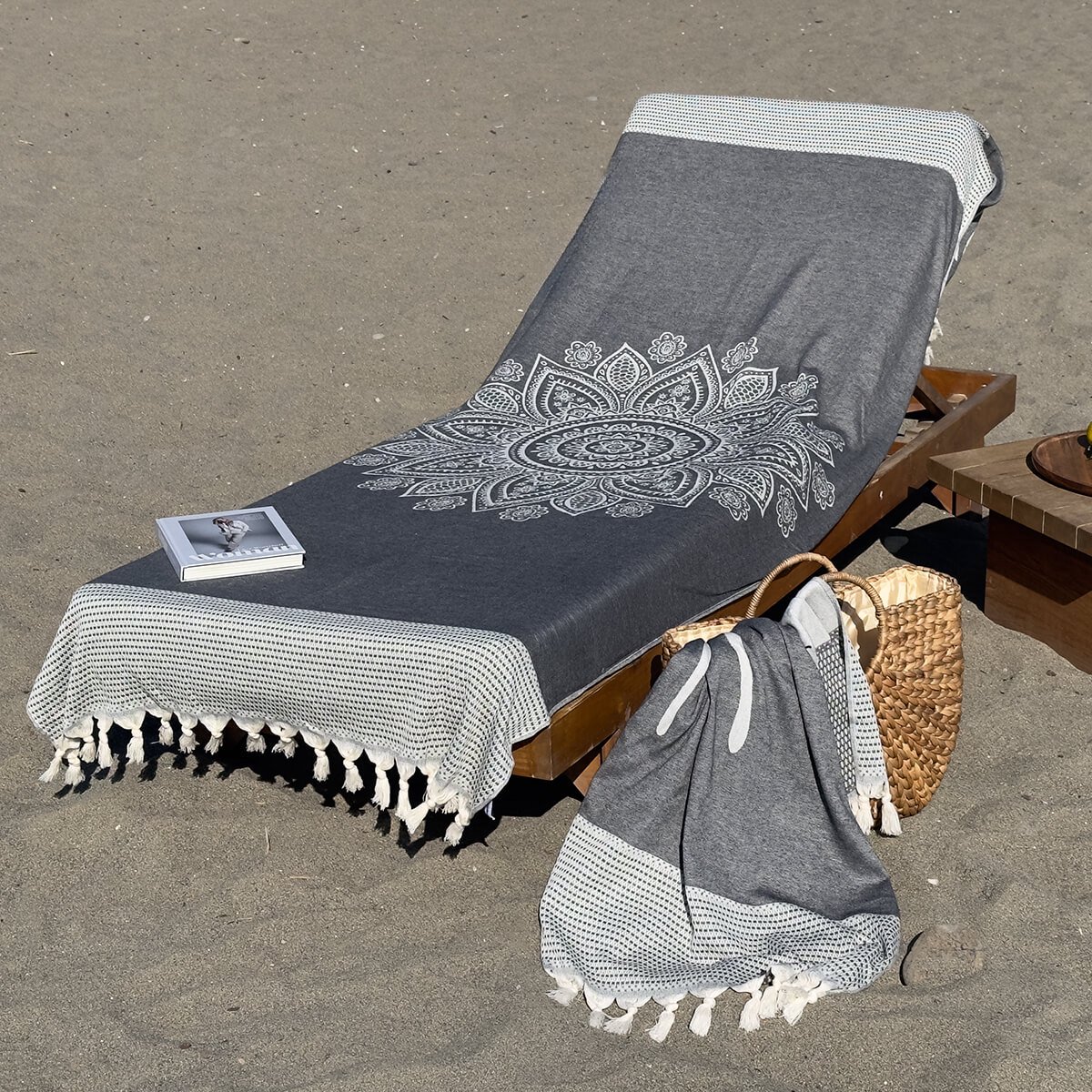 Fashion4wellness Beachbed cover Boho Black Beauty - STRANDLAKEN - 220 X 95 CM KATOEN