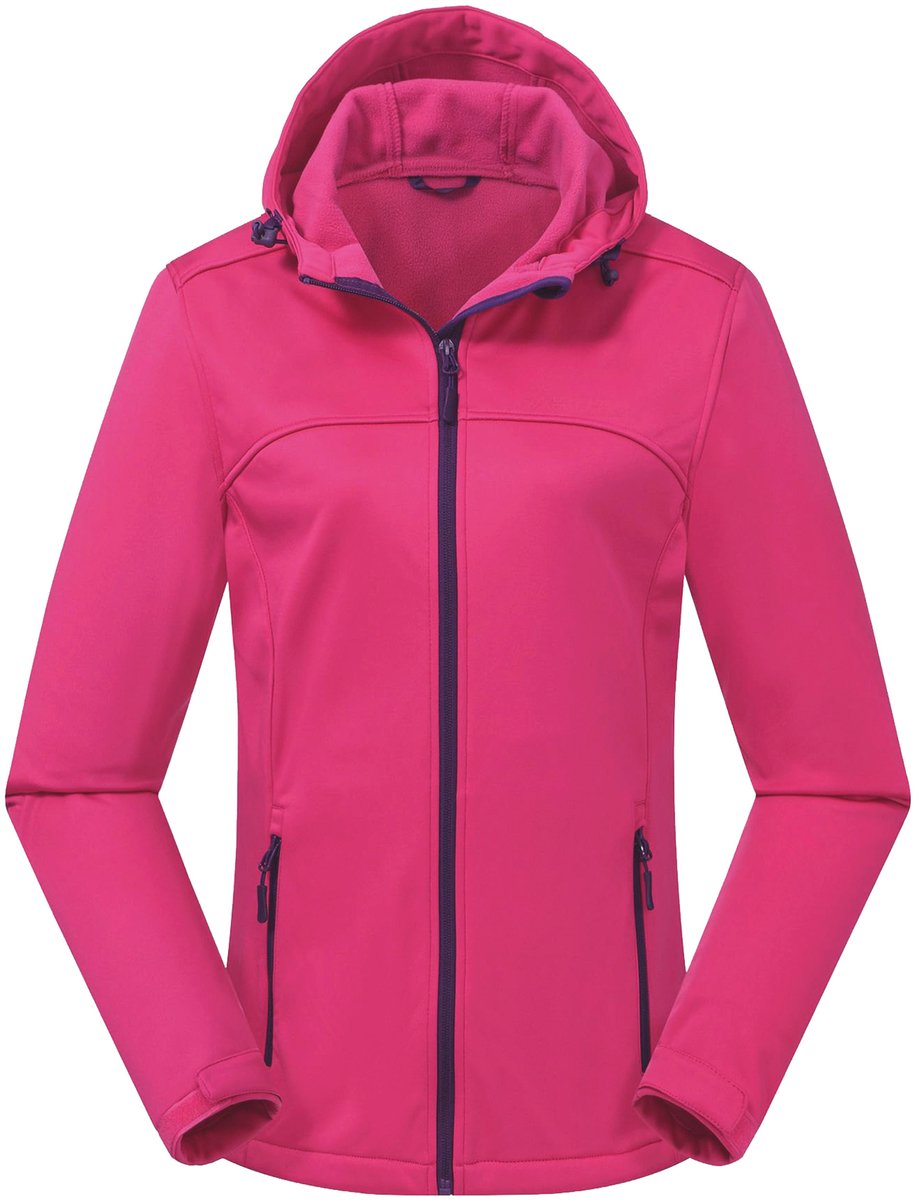 ATLASLAVA Dames softshelljack waterdicht ademend lichtgewicht fleece met capuchon geschikt als tussenjack hardloopjack of wandeljack. Roze