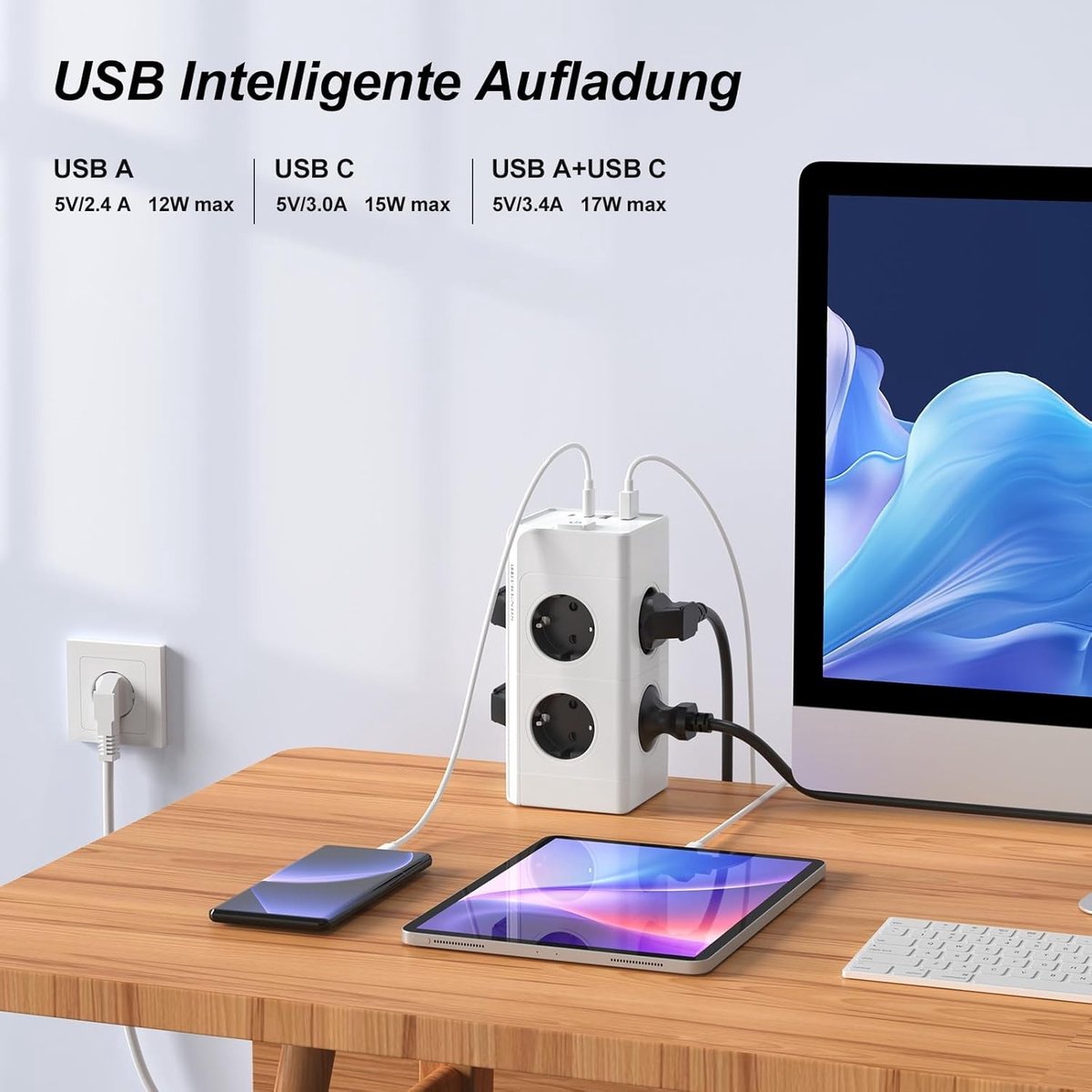 Meervoudig Stopcontact - Wit - 12 Aansluitingen - USB-C en USB-A - Voor Kantoor en Thuis