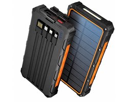 Sounix Solar Powerbank 30000 mAh - 22.5W snellader Powerbank zonneenergie - Ingebouwde kabels - USB A/USB C/Micro USB - Zwart