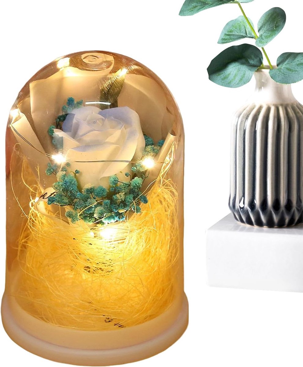 Eeuwige bloemen - Kunst rozen - Decoratie huis - Met LED licht - 11.5 cm hoog - Lichtblauw