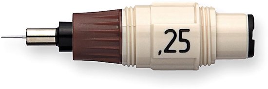 Technische penpunt met een beige behuizing en bruin geribbeld handvat. Aanduiding '.25'.