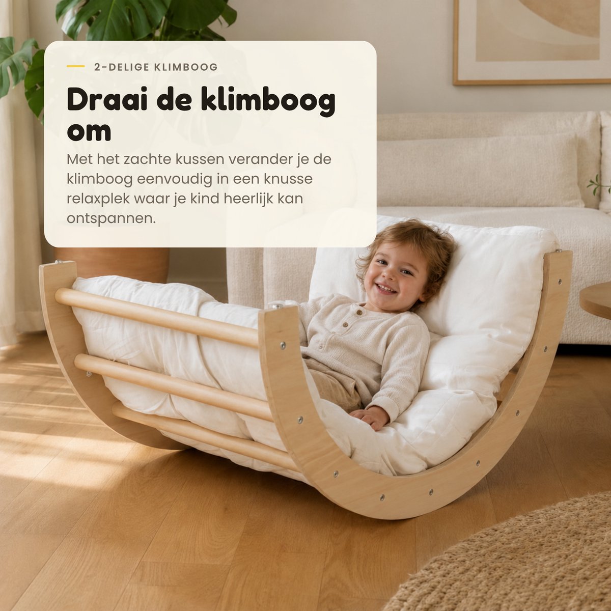 Dastium Kids - Mini Klimrek - Montessori Speelgoed - Houten Klimrek - Klimboog met Kussen - Klimrek Baby - Klimrek Peuter - Klimrek met Glijbaan - Naturel — afbeelding 10