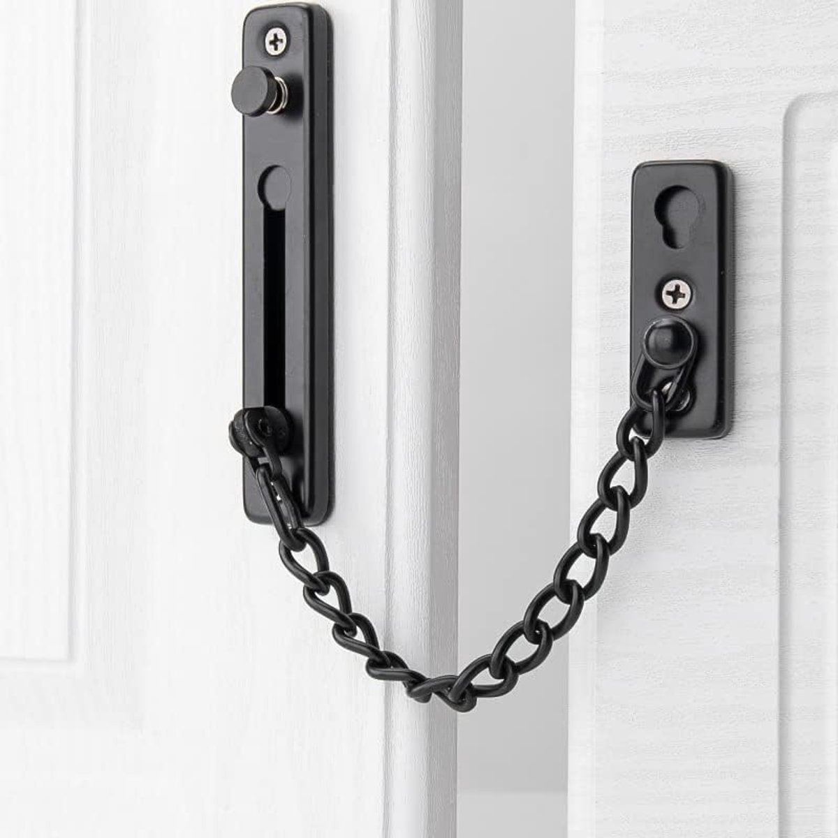 Deurketting Roestvrij - Veiligheidsketting Deur - Extra Beveiliging - Met Veer - 1x1x1 cm - Zwart Wit
