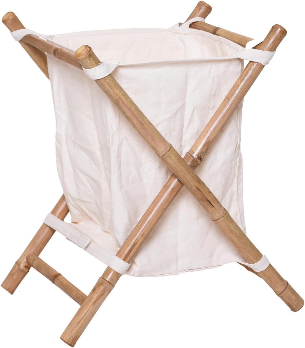 Wasmand Bamboe - Wascontainer Opvouwbaar - Was Sorteren - Met Katoenen Zak - 50x40x57 cm - Natuur
