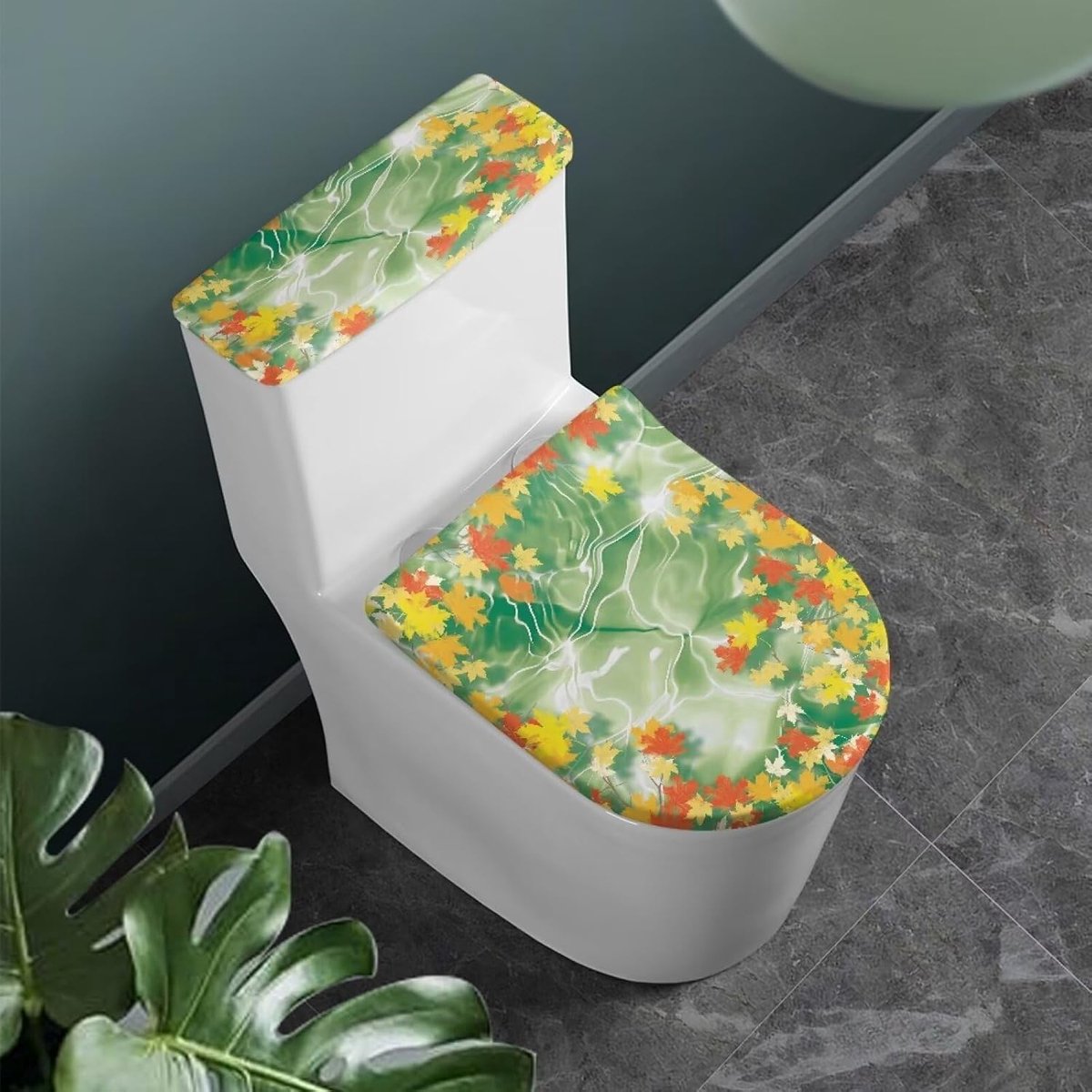 Toiletdekselhoes Set - Toiletbrilhoezen - Badkamer Decoratie - Elastische Rand - 2 Stuks - Esdoornblad