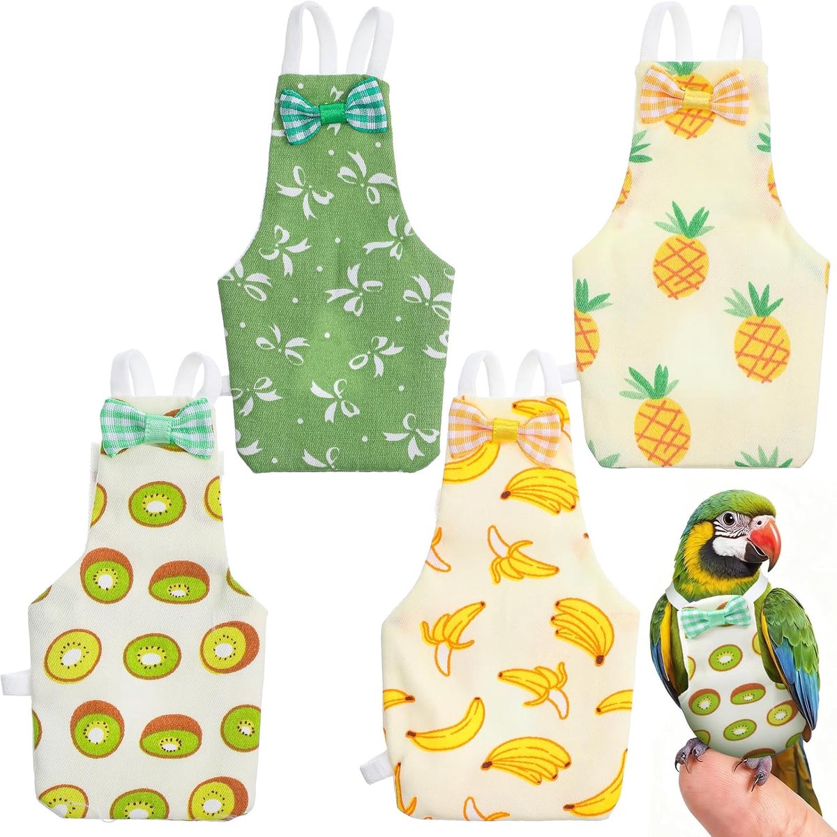 Vogelluiers - Papegaaienluiers – 4 stuks - M - Verstelbare - Huisdierkleding - Huisdierbenodigdheden - Er kan een riem aan worden bevestigd - Schattige Ontwerpen - Voor Grasparkieten, Conures en Andere Vogels