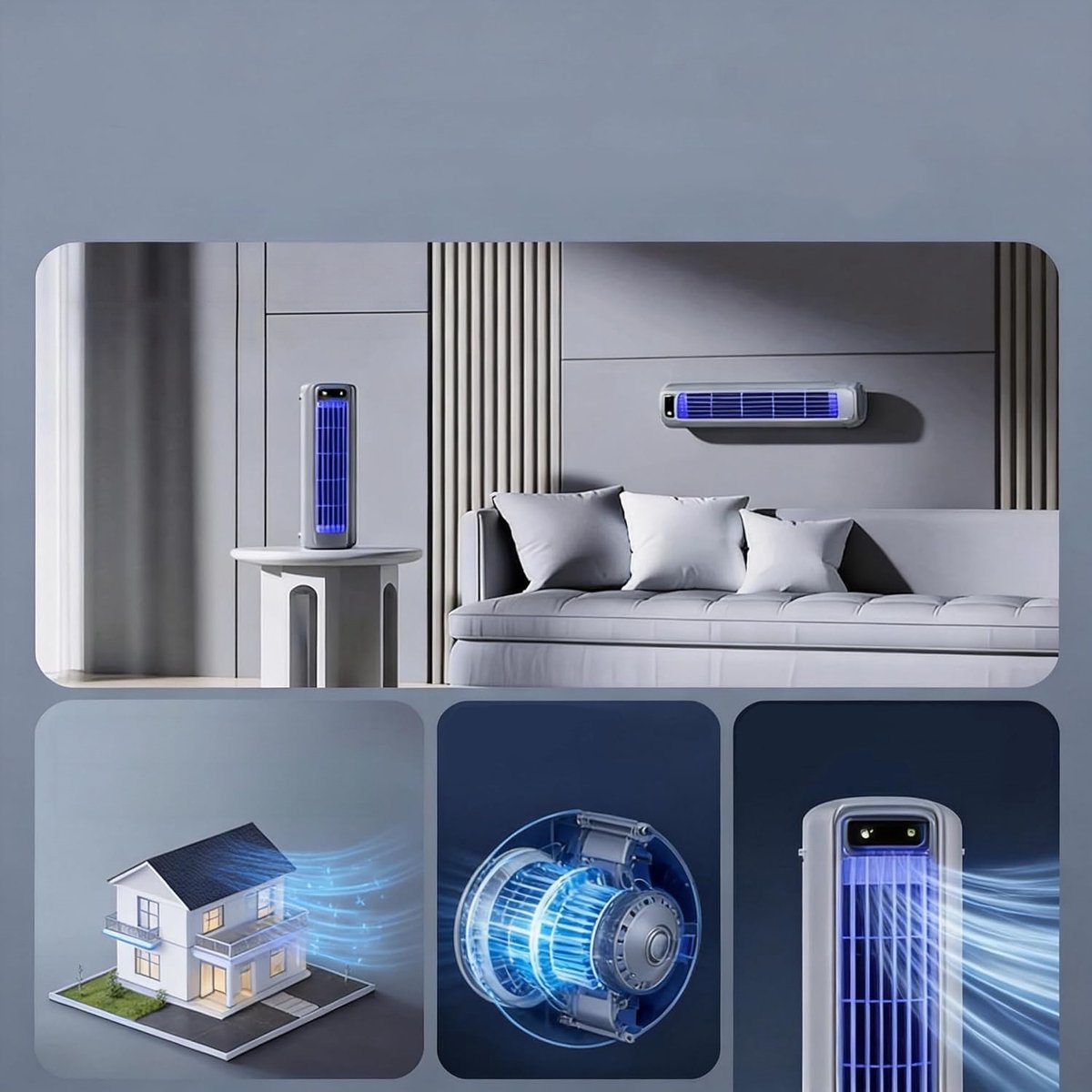 Torenventilator - Ventilator - Mobiele Aircooler - Desktop Ventilator - Mini Luchtkoeler - 2000mAh - Tafel + Muur - Stille Motor - 3 Standen - Tower Fan - Voor Woonkamer Slaapkamer en Kantoor – foto 3