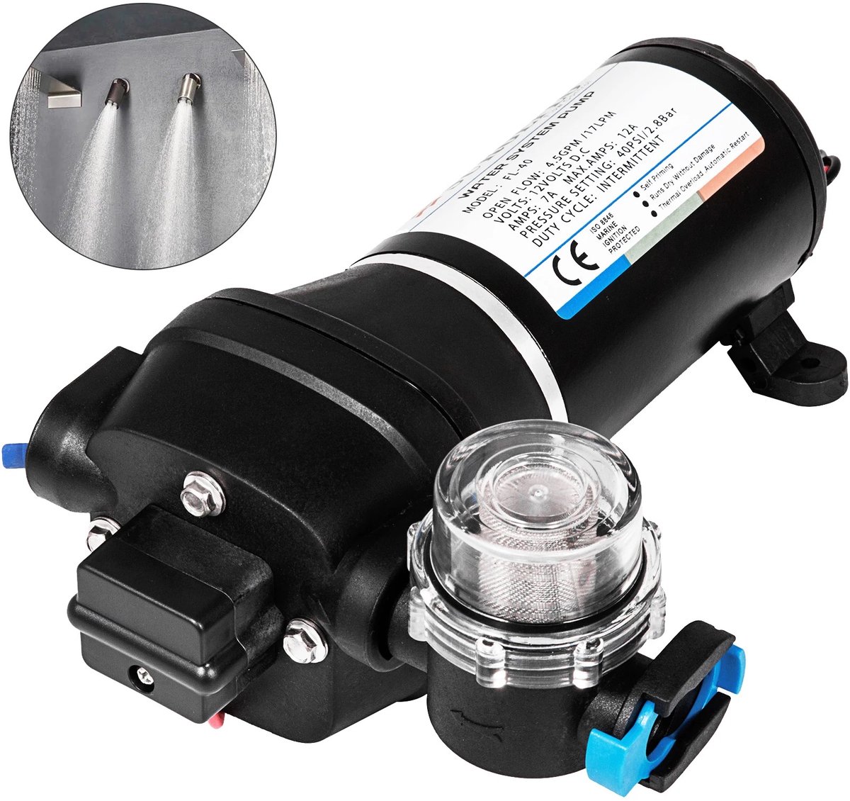 Novari - Waterpomp - Membraanpomp - Pomp - Krachtige prestaties - 17L p/m - Zelfaanzuigend - 12 V DC - Volautomatisch - Compact
