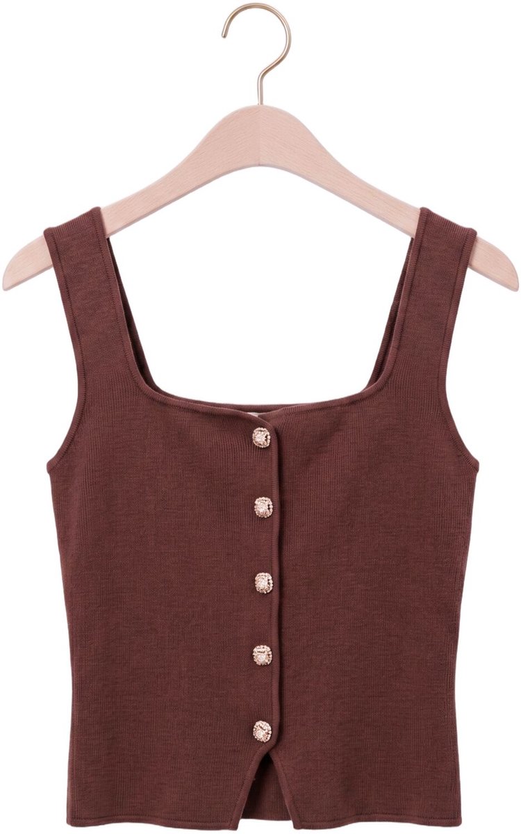 Ydence Knitted Top Mella Tops & T-shirts Dames - Shirt - Bruin - Maat XXL