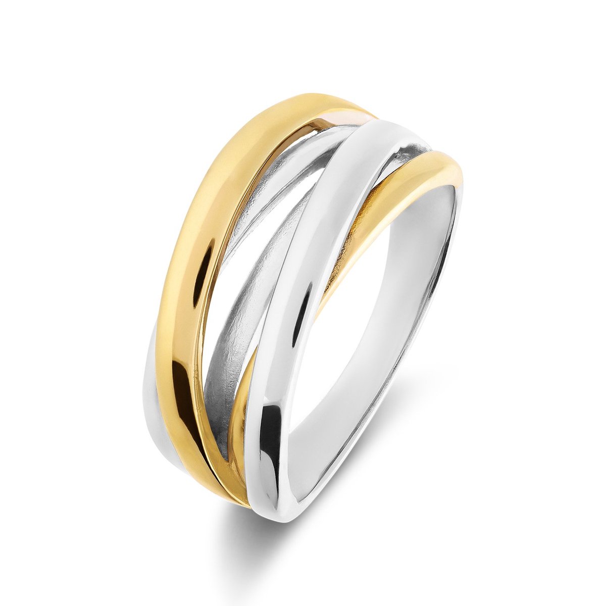 Lucardi Dames Zilveren bicolor ring - Ring - 925 Zilver - Zilver- en goudkleurig - 17 / 53 mm