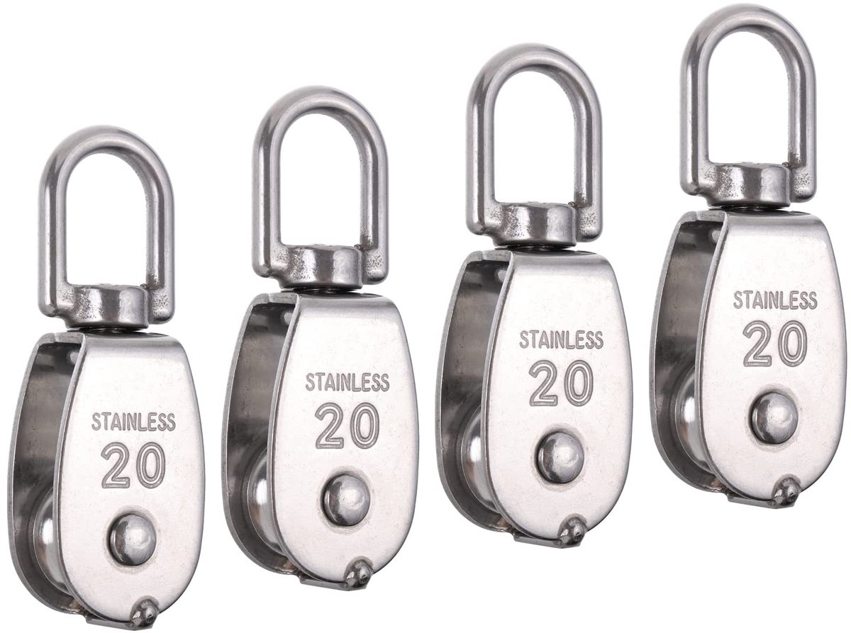 KZQ Set van 4 enkele katrollen - Kraanhaak met draaifunctie - Rolbelading - 304 roestvrij staal - Draagvermogen 75 kg - M20