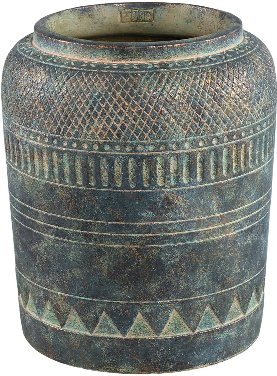 PTMD Deoni Antracite Cement Farmer Pot With Carving XL
