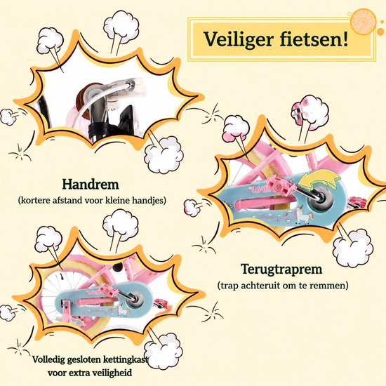 Vankel Meisjesfiets - Kinderfiets - 12/14/16 inch - Cadeau voor Meisjes - Met Poppenzitje, Mandje en Zijwieltjes - Roze — afbeelding 2