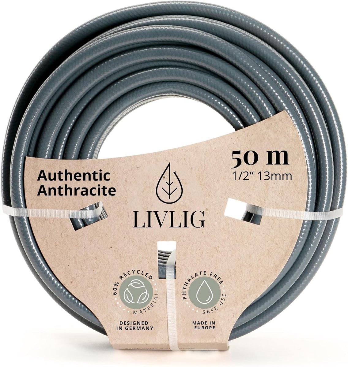 Tuinslang - Authentiek Antraciet - 30 m - Van Gerecycled PVC - Voor Besproeien in de Tuin