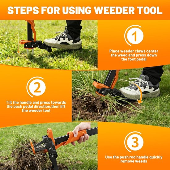 Handmatige Onkruidverdelger - Zwart - 100 cm - Stalen Klauwen met Tuinzak - Voor Tuinonderhoud — afbeelding 4