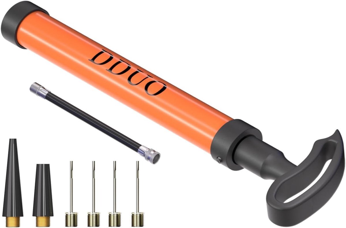 Draagbare Luchtpomp - Oranje - Metalen Inflator Kit met Mondstukken - Voor Sportballen en Opblaasbare Artikelen