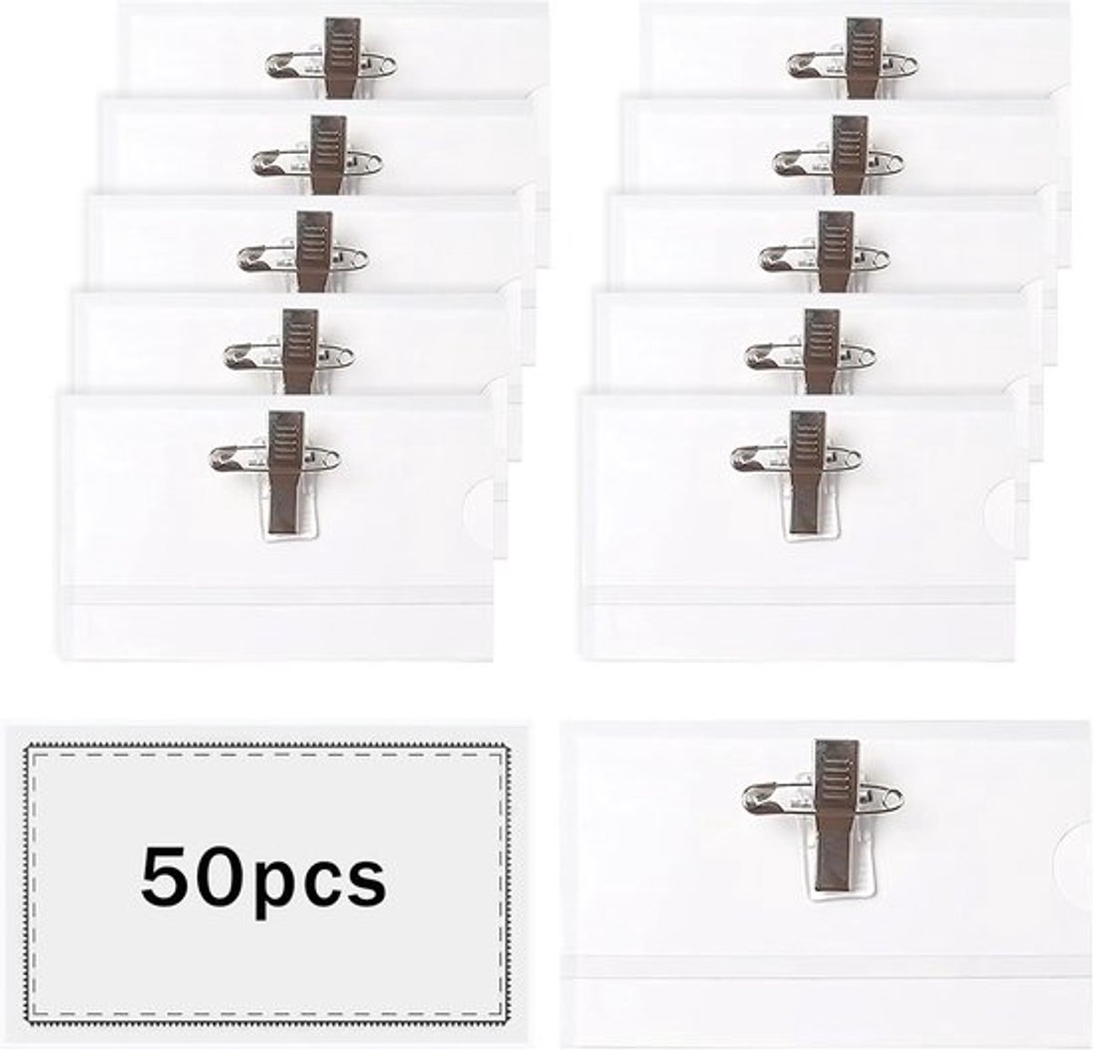 Transparante ID-kaarthouder met Clip en Speld - 50 Stuks - PVC - 9 x 5,6 cm