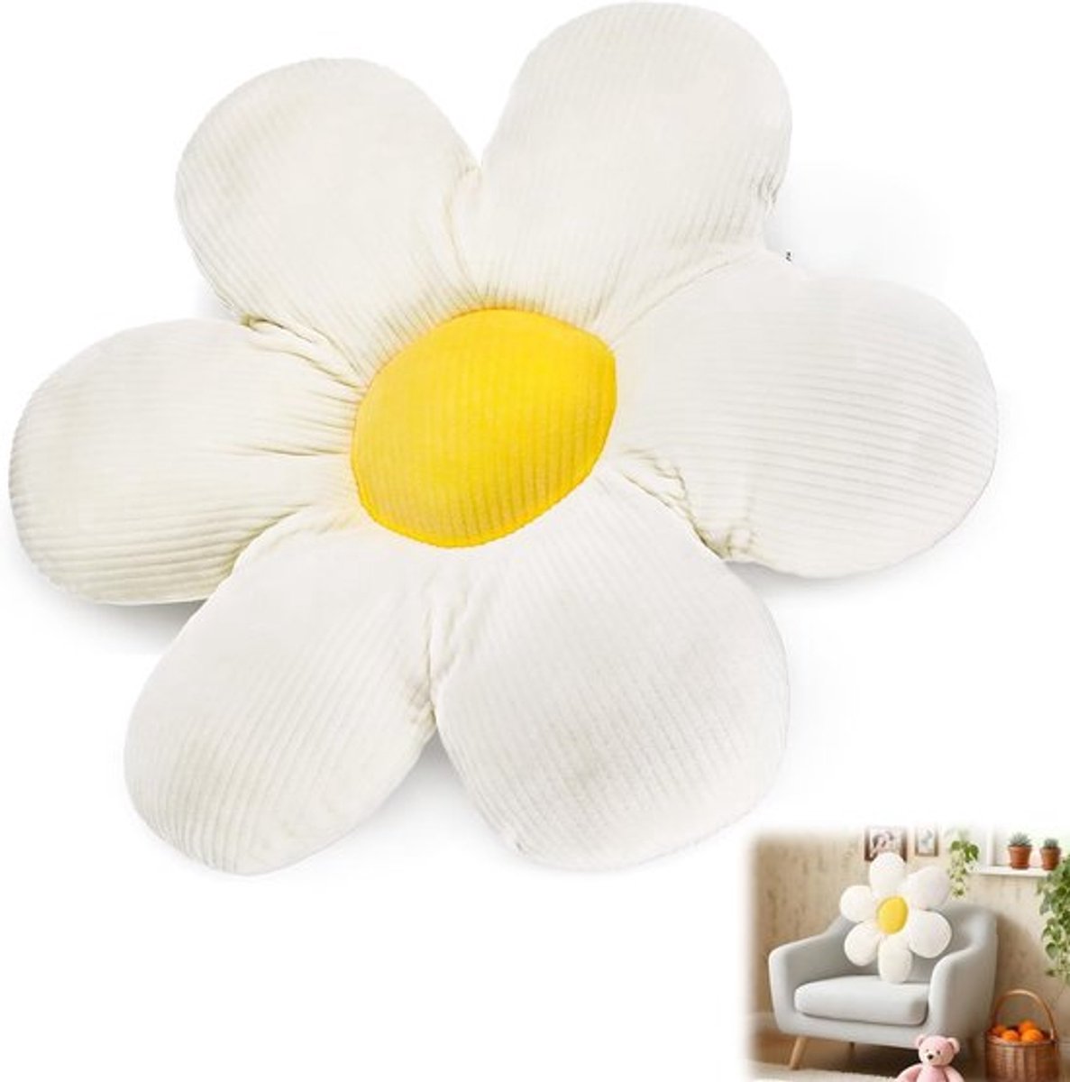 Kussen voor bloemenstoel - 40 cm - esthetisch - zacht en comfortabel kussen voor kinderen - schattige decoratieve kussens voor bed - bank - stoel - auto - kamerdecoratie (gebroken wit)