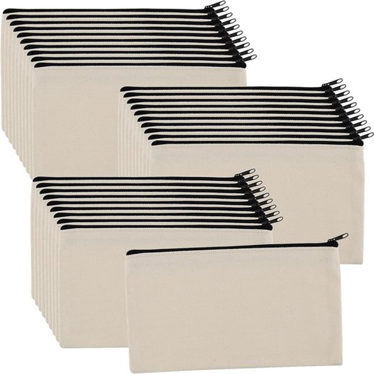 Set van 30 pennetuis voor schilderen - Stoffen zakjes - Ritssluiting - Lege map - Voor mobiele telefoons - Documenten - Kantoorartikelen - Zwart-wit - Duffeltas - zwart-wit - duffeltas