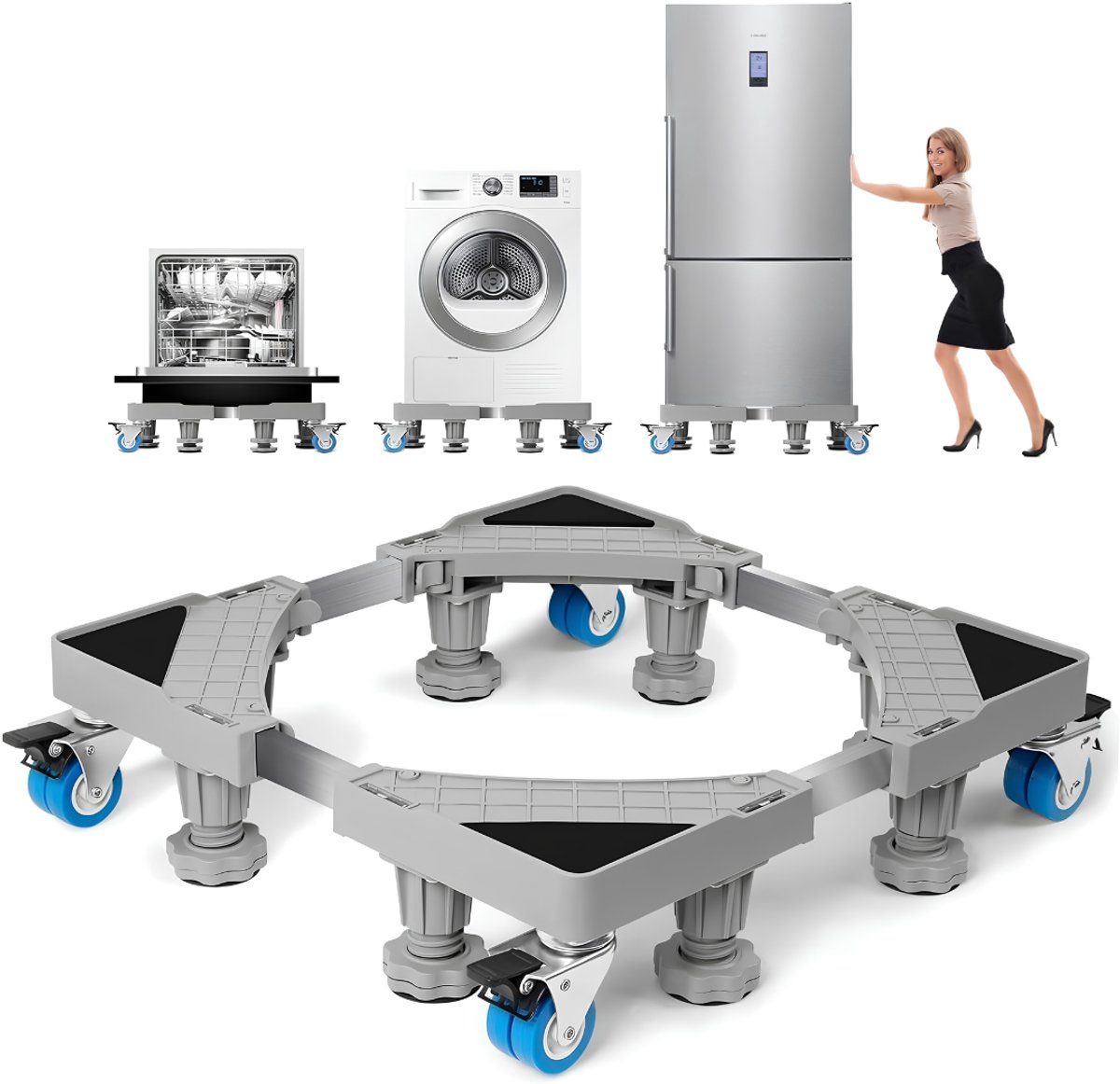 LNMsolutions® Wasmachine Verhoger - Wasmachine Onderstel - Wasmachine Sokkel - Grijs - 41cm x 41cm x 13cm