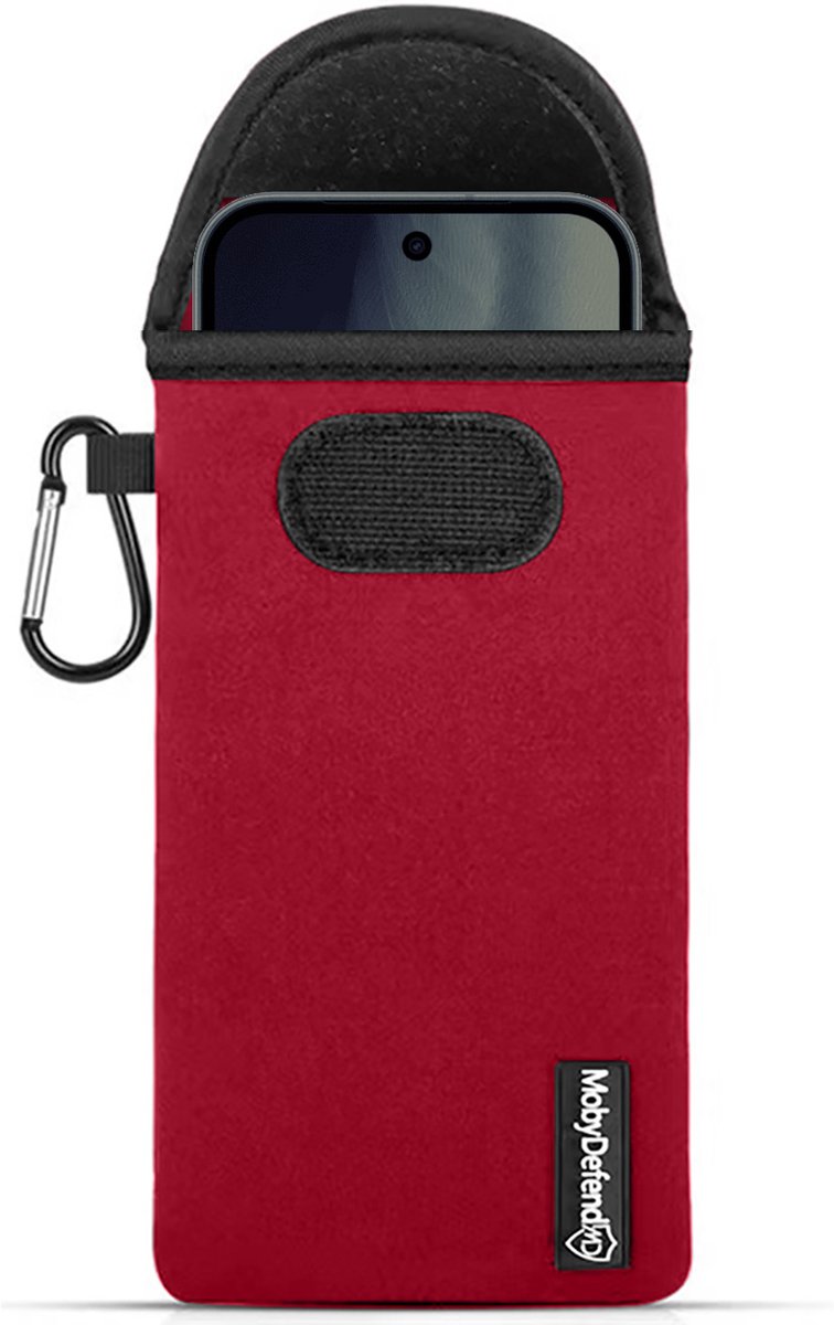 MobyDefend Hoesje - Geschikt voor Google Pixel 11 - Neopreen Pouch Met Karabijnhaak - Insteek - Riemlus - Rood
