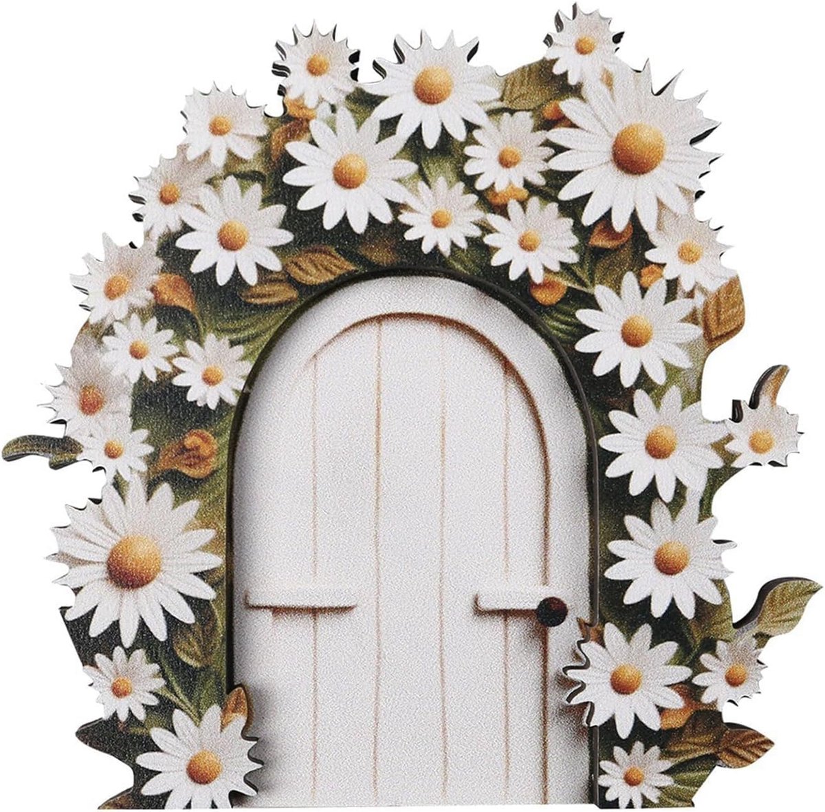 Feentdeur met witte margrietenlijst voor miniatuurtuin