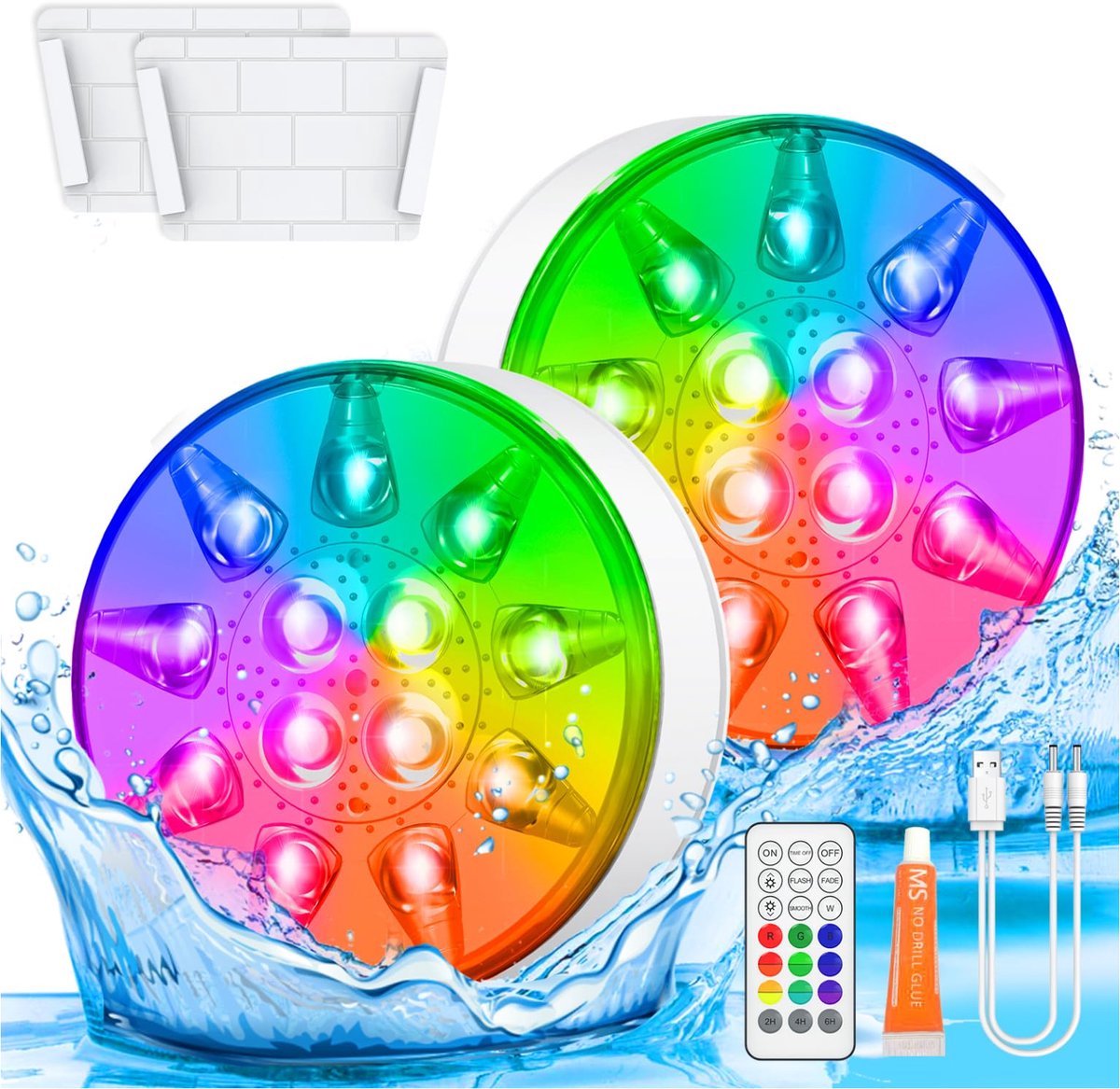 Ryoudavell - 2 Stuks Oplaadbare Zwembadlamp - Zwembad Verlichting – Met Afstandsbediening – IP68 Waterdicht – Onderwater Verlichting – LED Onderwater Lamp – Vijververlichting - Zwembadlamp voor Jacuzzi, Douche, Vaas, Fontein, Aquarium, Bad, Feest