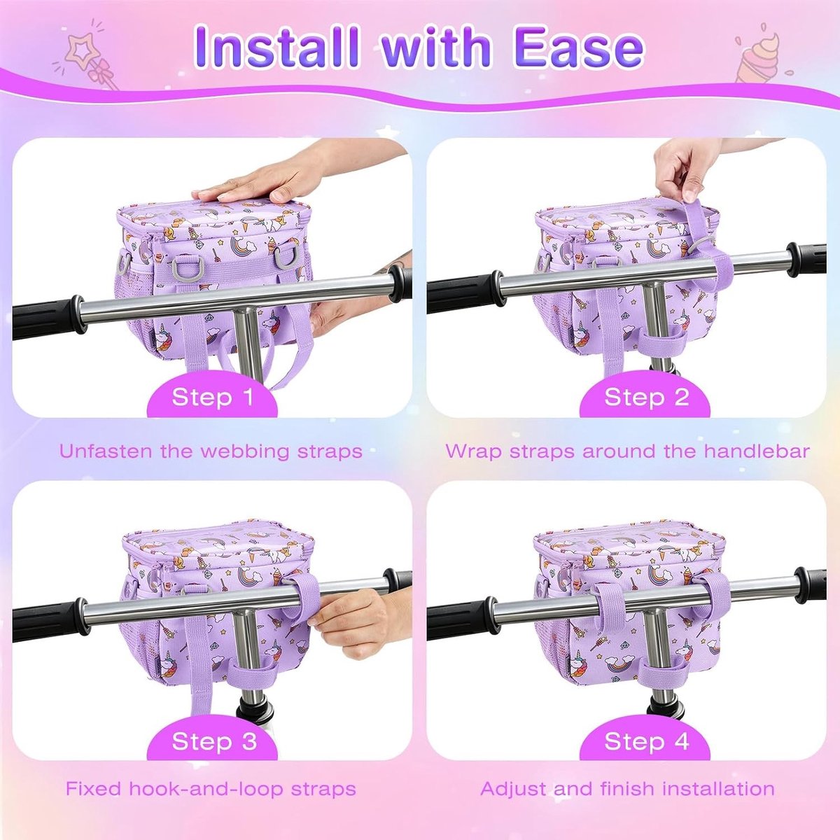 Bicycle Basket - Lilac - 22 x 18 x 16 cm - Waterbestendig Met Schouderband - Voor Kinderen