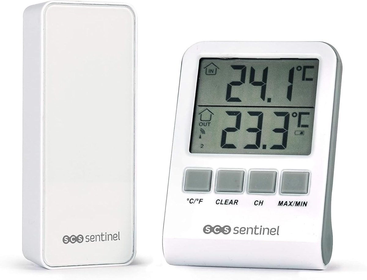 Digitale Thermometer - Wit - Draadloze Thermometer met Buitensensor - Voor Binnen en Buiten Gebruik