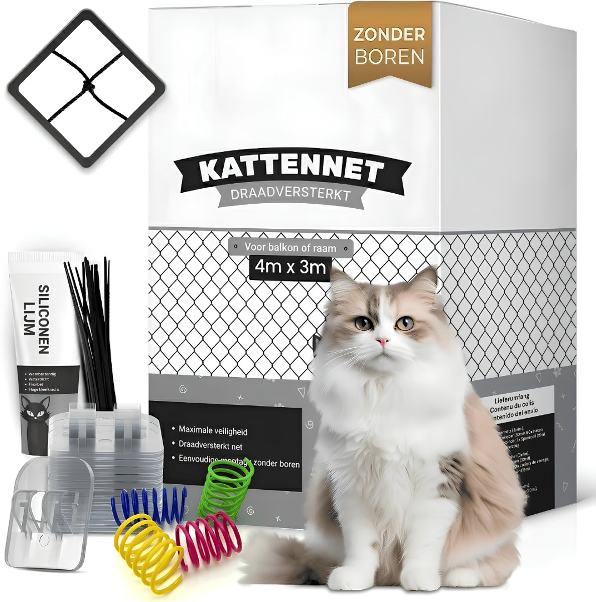 Lìon® Kattengaas - Bijtbestendig - Balkon-en Raamnetten voor Katten - Zwart - 17cm x 11cm x 33cm