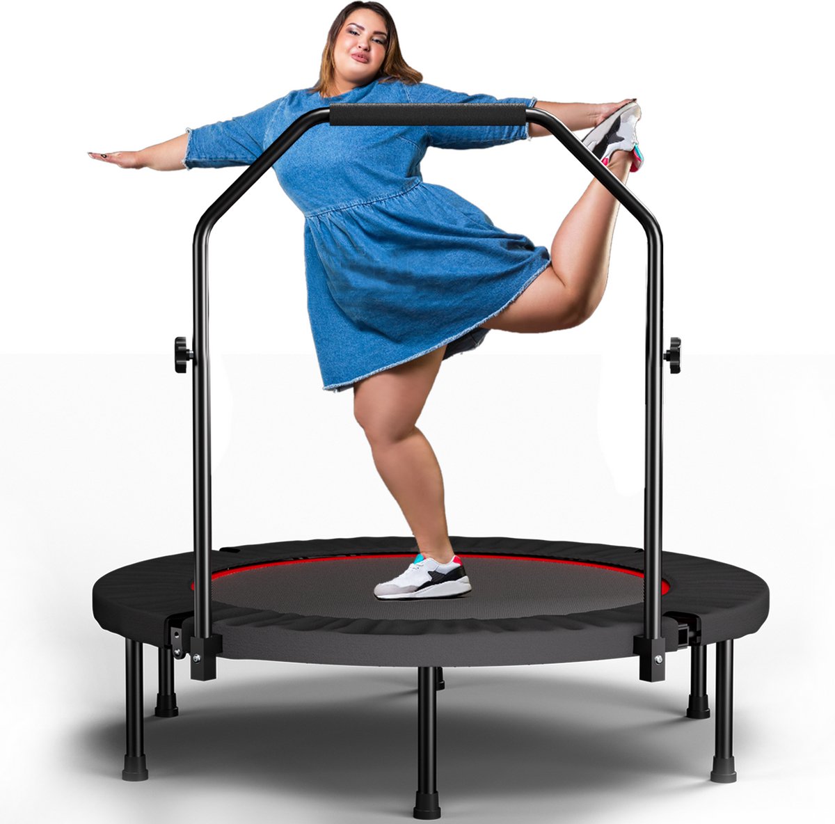 COVREO Fitness trampoline 101 cm zwart staal, inklapbaar met handgreep