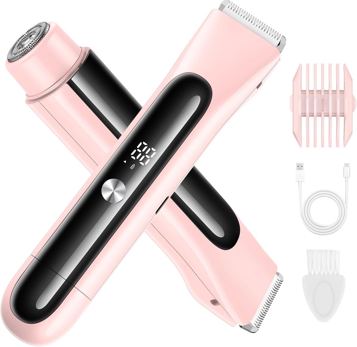 carmdering - Elektrisch Dames Scheerapparaat 2-in-1 met Keramische Messen, Bikini Trimmer, LED Display, IPX7 Waterdicht, USB-C Oplaadbaar