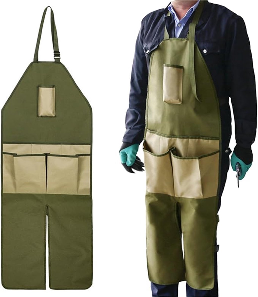 Tuinschort - 600D Oxford-stof - Met verstelbare gesp - Verstelbare beenwarmer - Schort voor Tuinman - Tuingereedschap schort - Tuinieren snoeien meerdere zakken Schort - Multifunctioneel waterdicht en slijtvast - 118*45 CM - Unisex