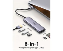 Ugreen - 6in1 - multifunctionele USB Type C HUB - 3x USB 3.2 Gen - 1 / HDMI - 4K - 60Hz / SD- en - TF-kaartlezer - grijs - (60383 - CM511)