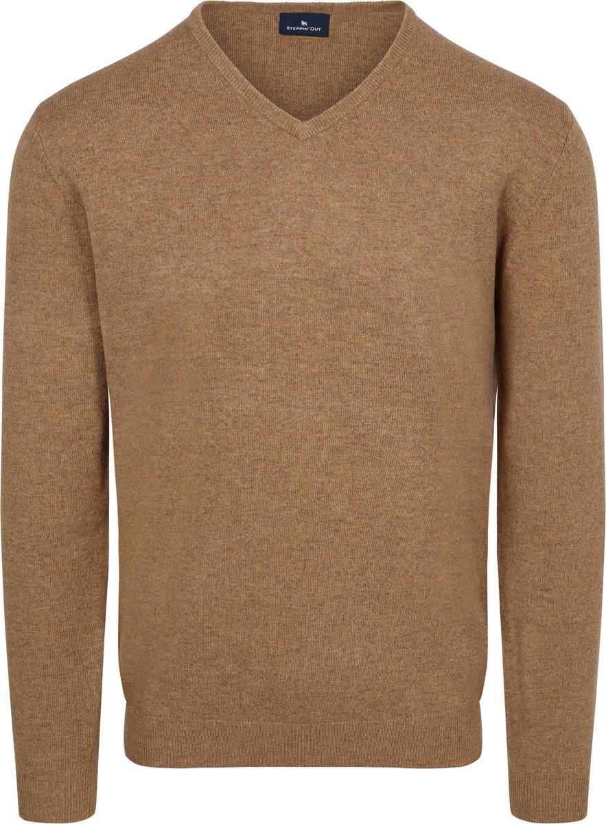 Steppin' Out Pullover V-hals Merinowol Praline - Maat XXL - Heren - Pullovers