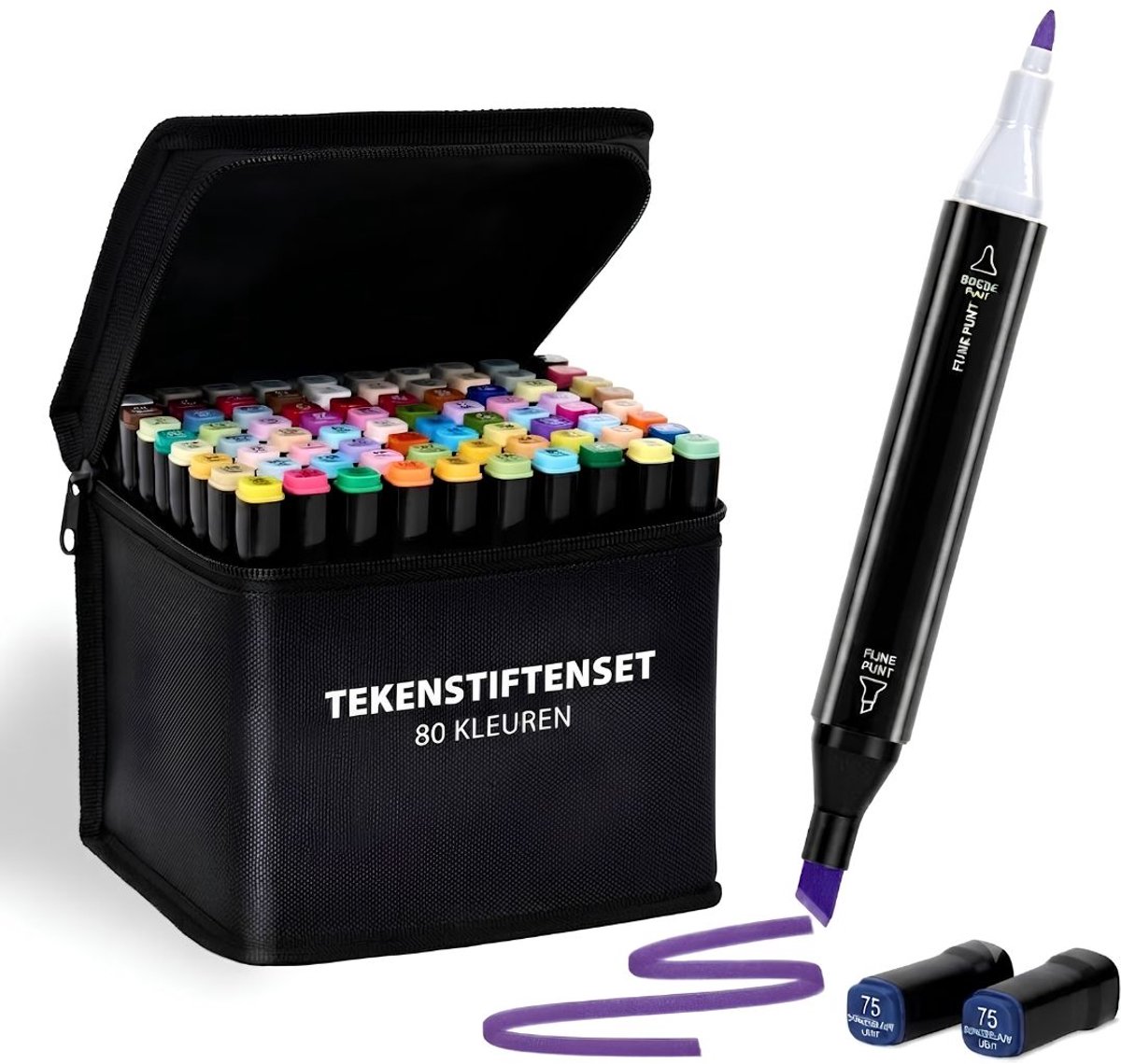 VALI® Twinmarkers - Alcoholmarkers Set - Alcoholpennen - 80 Stukken - Multikleur - 18cm x 15cm x 17cm