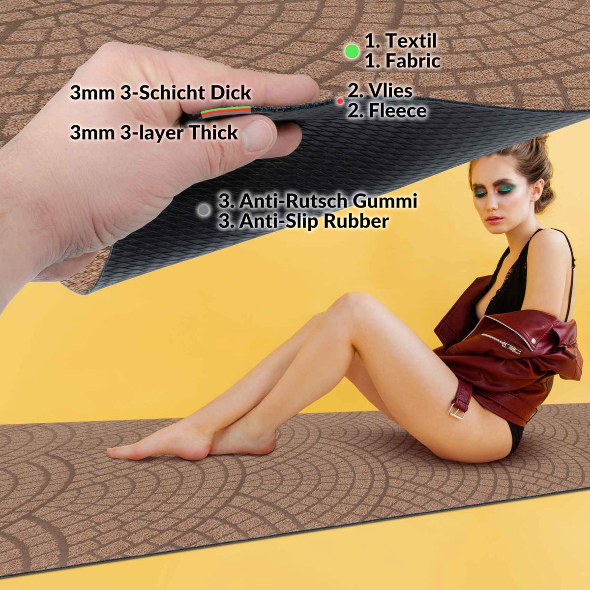 ANRO Tapijtloper Davis Bruin 240x67cm – Velours Gangloper Antislip Keukenloper Hal Op Maat Laagpolig