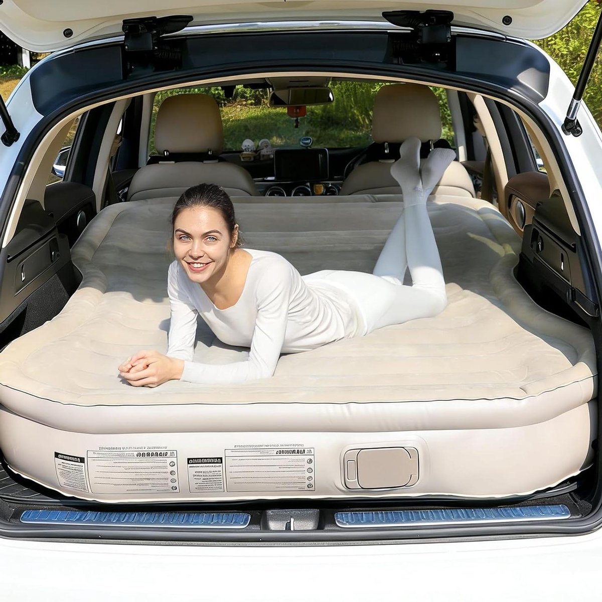 Luchtmatras met pomp - Auto luchtbed Kampeerbed - Comfortabel slapen - Zelfopblazend in 90 sec - Full XL - Kaki