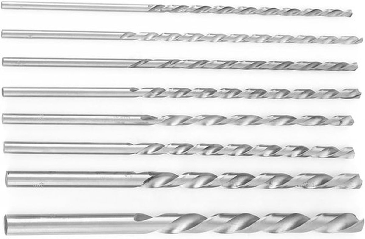 8-delige spiraalborenset voor metalen - 4 mm tot 10 mm - 200 mm lang - rechte schacht - metaalbewerking - 12 inch lengte.