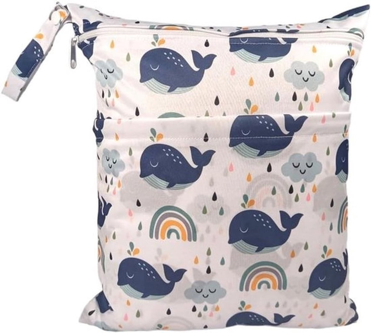 Luiertas voor kleuterschool - Waterdichte wetbag met cartoon dierenprint - Stoffen luiers tas met ritssluiting - Herbruikbare natte droogzak voor onderweg - Whale design