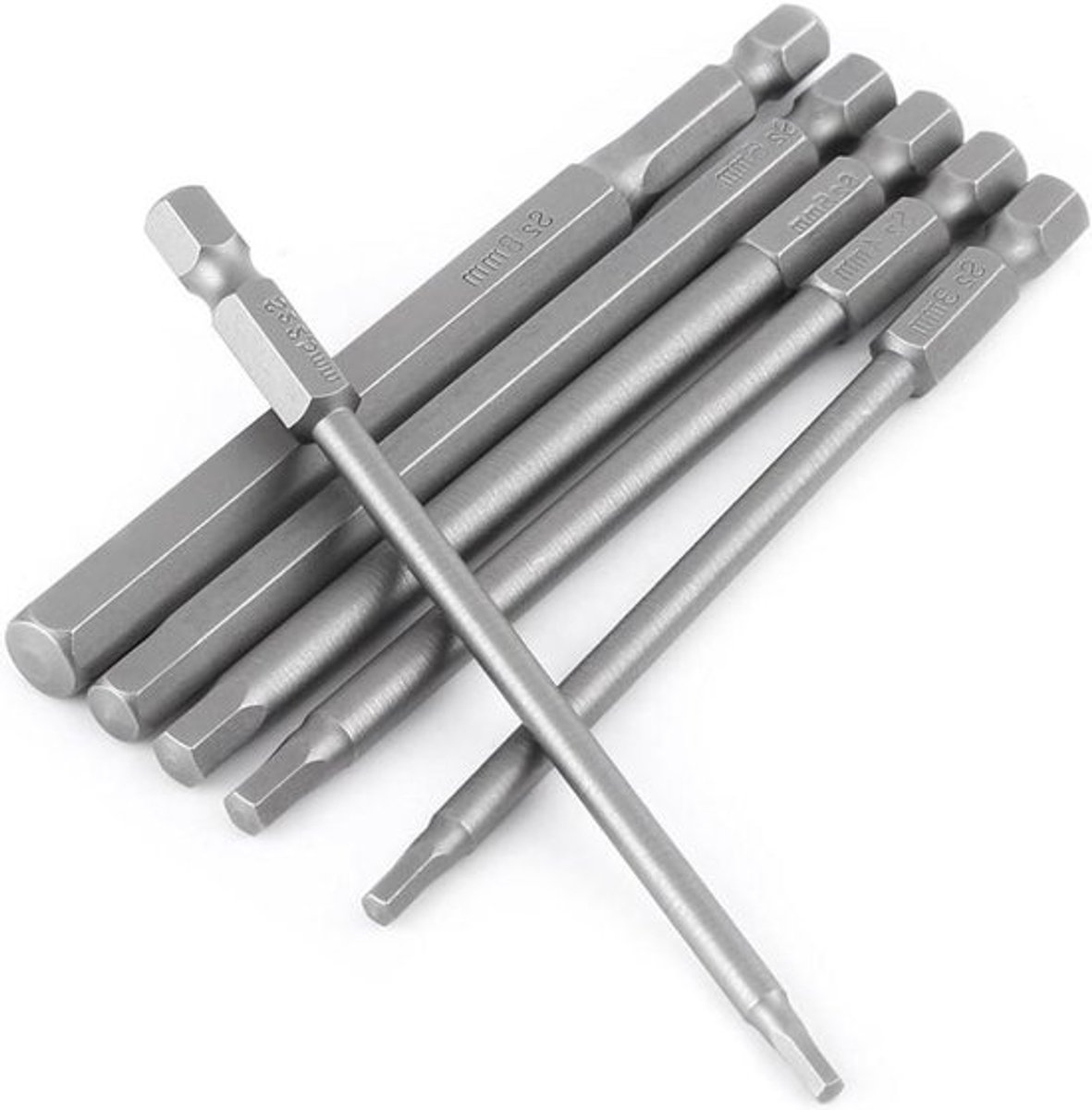 Schroevendraaierbits set 6 stuks met 100 mm lengte, magnetisch - zeskant - 1/4 inch schacht - voor schroevendraaier