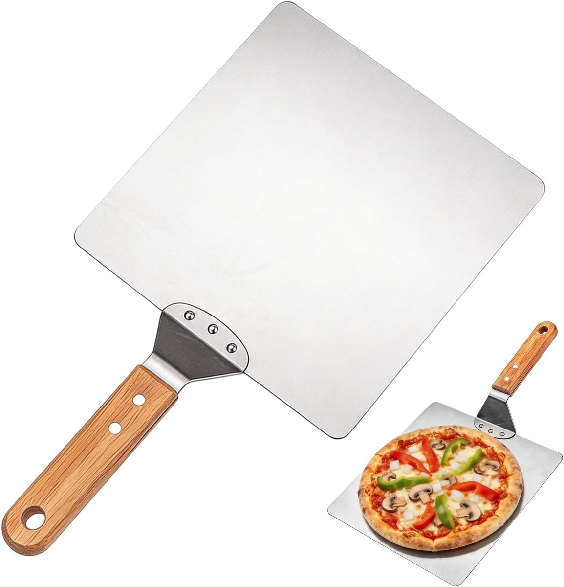 12 inch pizzaschep groot: roestvrijstalen pizzaschep met houten handvat, pizza accessoires voor bakken en keuken, pizaschop ultra robuust, hoogwaardige pizzaschep, grappige pizzaschep