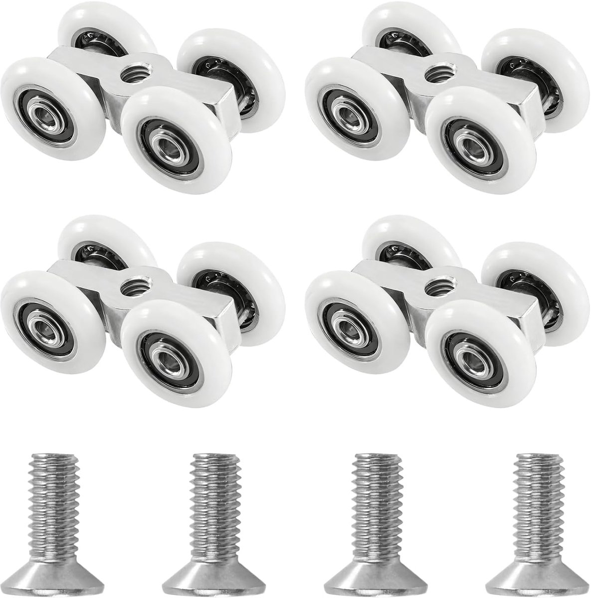 4 stuks wielen voor schuifdeurwielen, looprollen voor schuifdeuren, douchedeurrollen, stille zwenkwielen, schuifdeur met 4 wielen, doucherolsysteem, rustige douchecabinetrollen voor badkamer en
