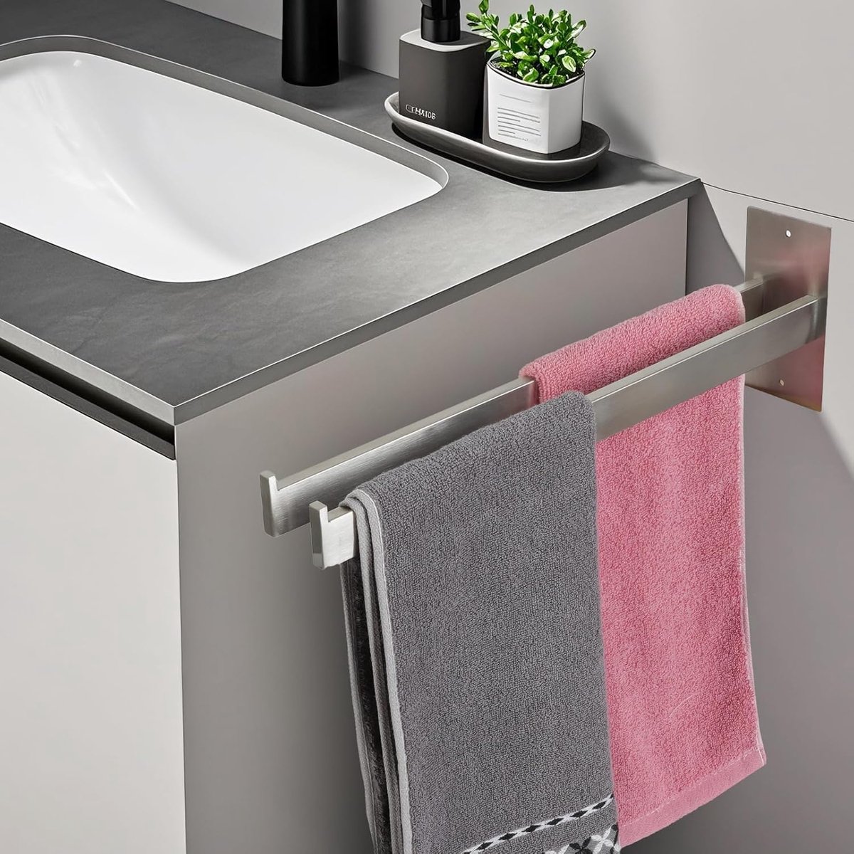 handdoekhouder zonder boren zilver mat handdoekstang van roestvrij staal, zelfklevend of met schroeven te monteren, dubbele stang met valbeveiliging, geschikt voor badkamer en keuken