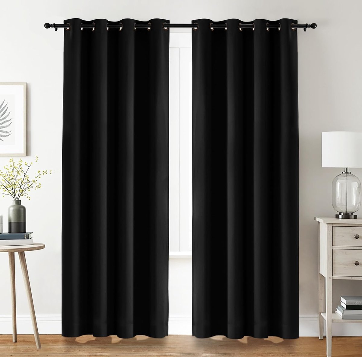 Bedding Verduisteringsgordijnen Oogjes 2 Panelen [140x245 cm, Zwart], Thermische en Geluidsisolerende Gordijnen voor Slaapkamer en Woonkamer