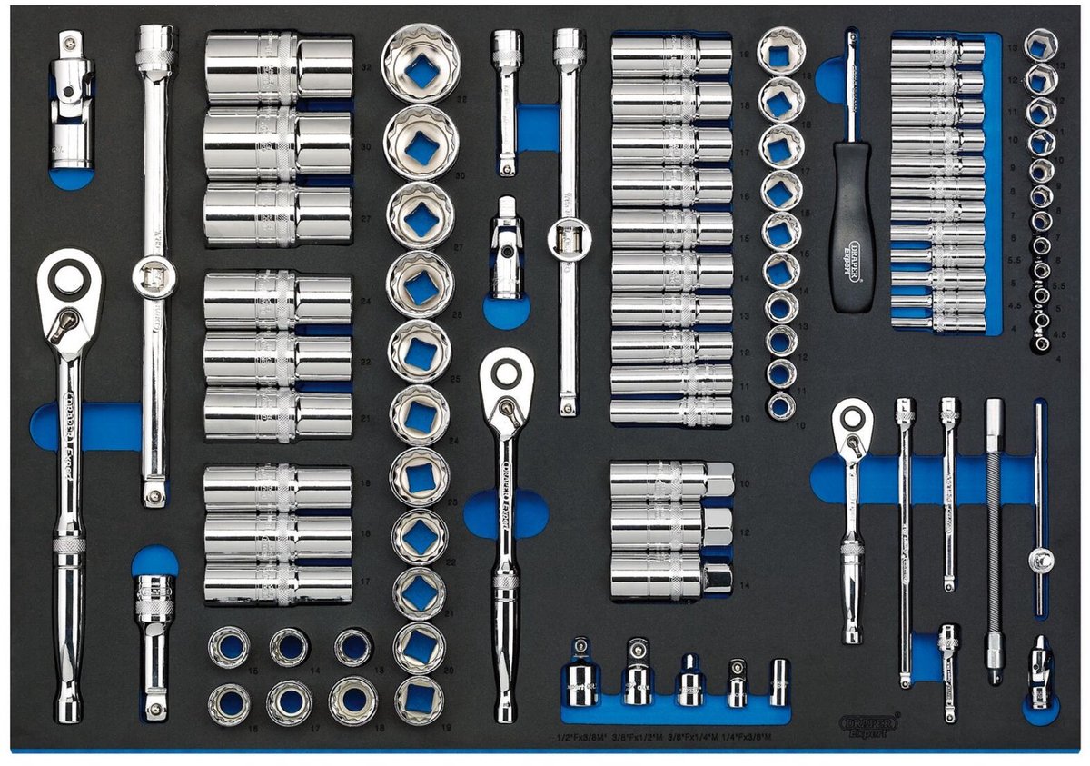 Draper Expert 1/4", 3/8" en 1/2" doppenset in foam inlay, 96-delig