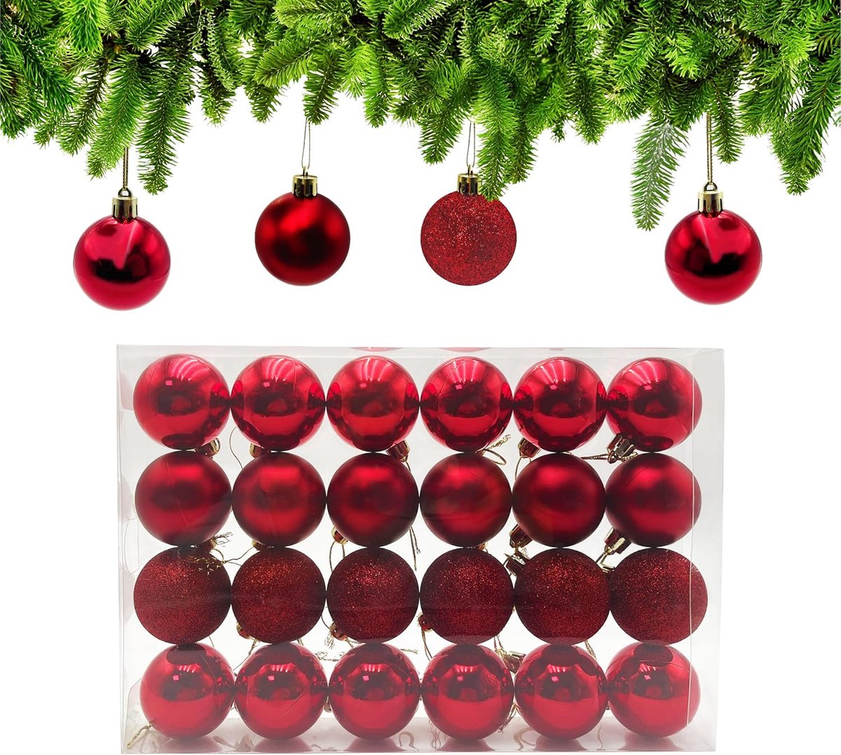 Kerstballen Rood Ø 5cm, Kerstbal Ornamenten, Kunststof Kerstballen, Kerstboom Versieringen Ballen, Hangende Kerstboomdecoratie Kerstversieringen voor Kerstfeest, Vakantie, Huis